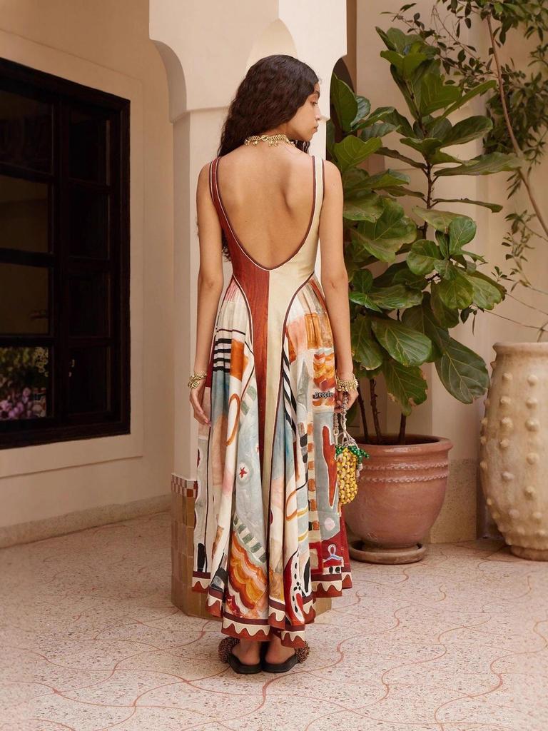 2025 Trendy Printed Linen Patchwork Dress - European & American Style