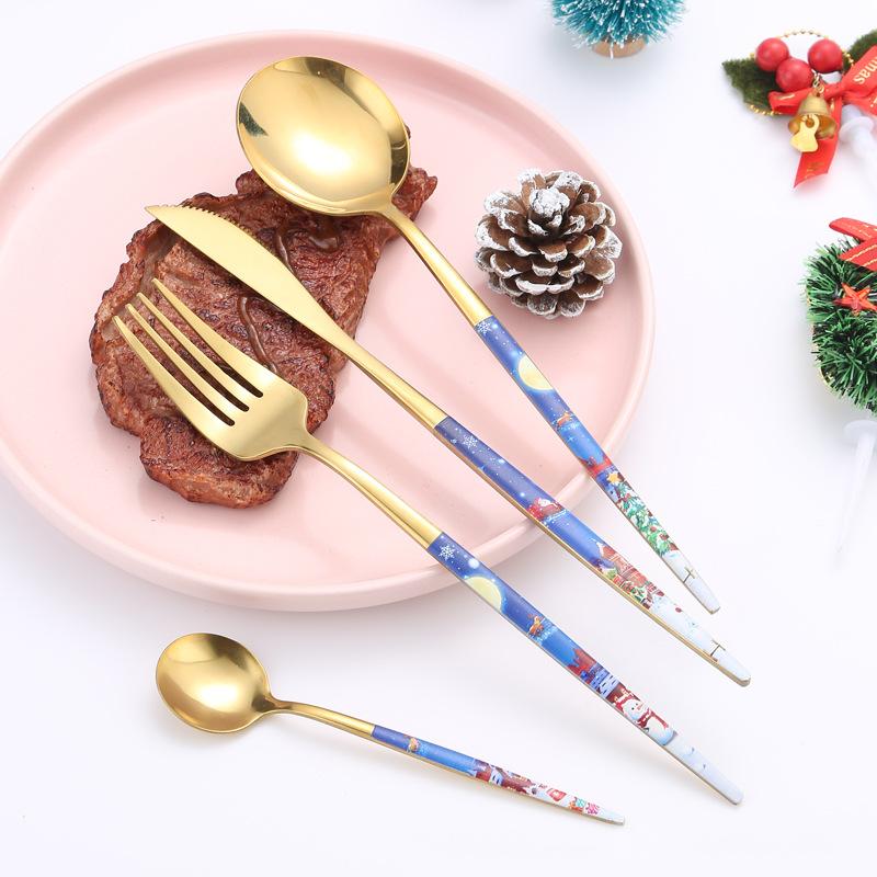 

Рождественский креативный набор столовых приборов из нержавеющей стали, нож, вилка, ложка, рождественская подарочная коробка, портативный набор столовых приборов из 4 предметов