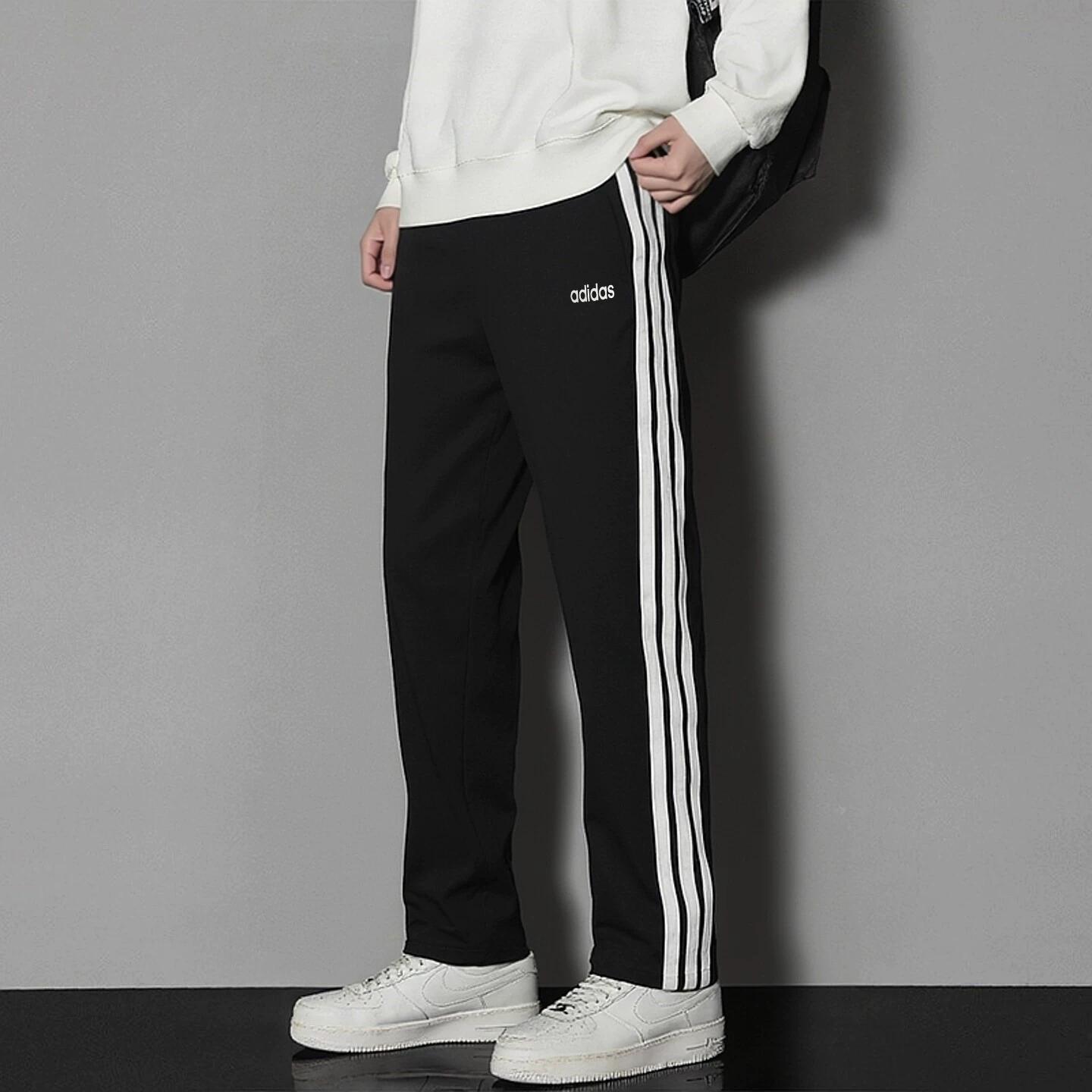 Adidas Three-Stripe Sports Pants for Men, Loose Straight-Leg Casual Sweatpants, Breathable Knit Pants, Loose Trousers M