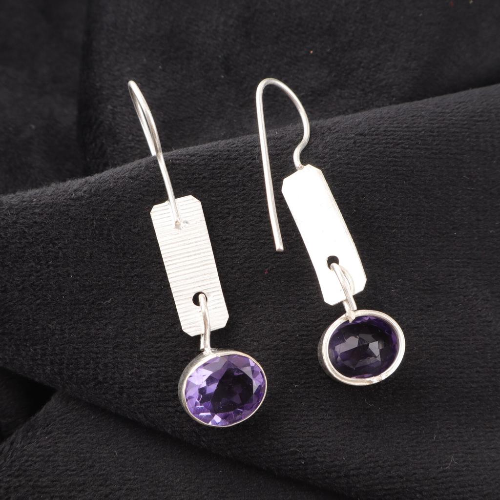 Iolite Gemstone 925 Sterling Silver Jewelry Handmade Earrings 1.9" Gift For Wife EE-168-14