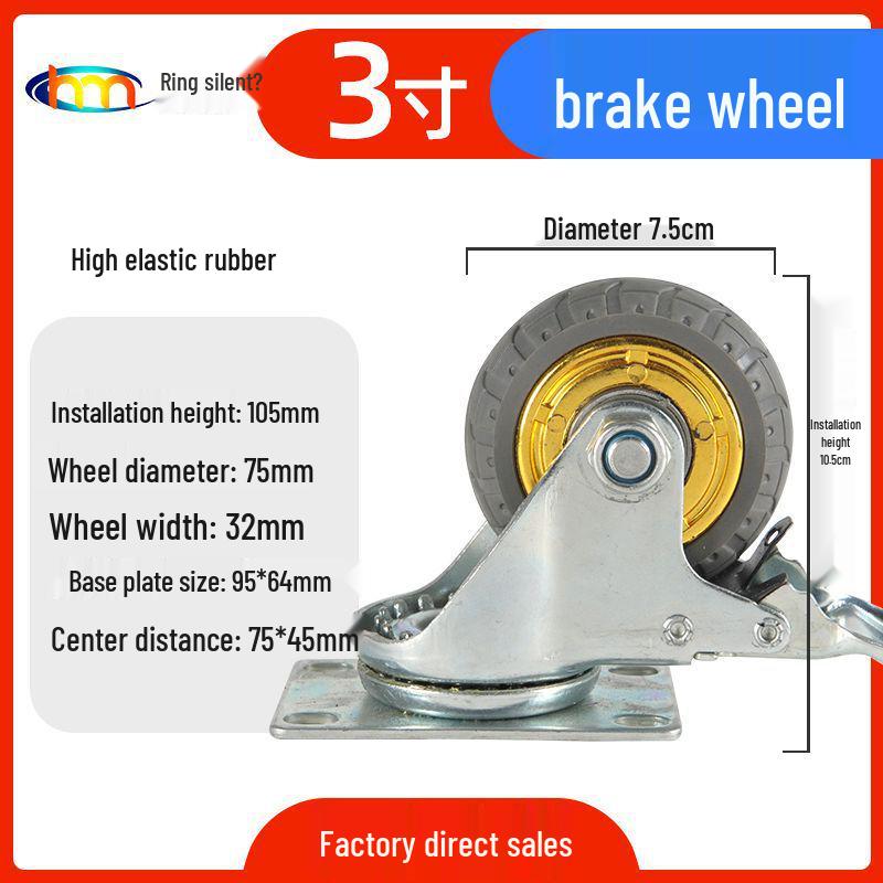 Schwerlast-Gummi-Lenkrollen mit Bremse - Doppelt gelagert, Größen 3/4/5 Zoll