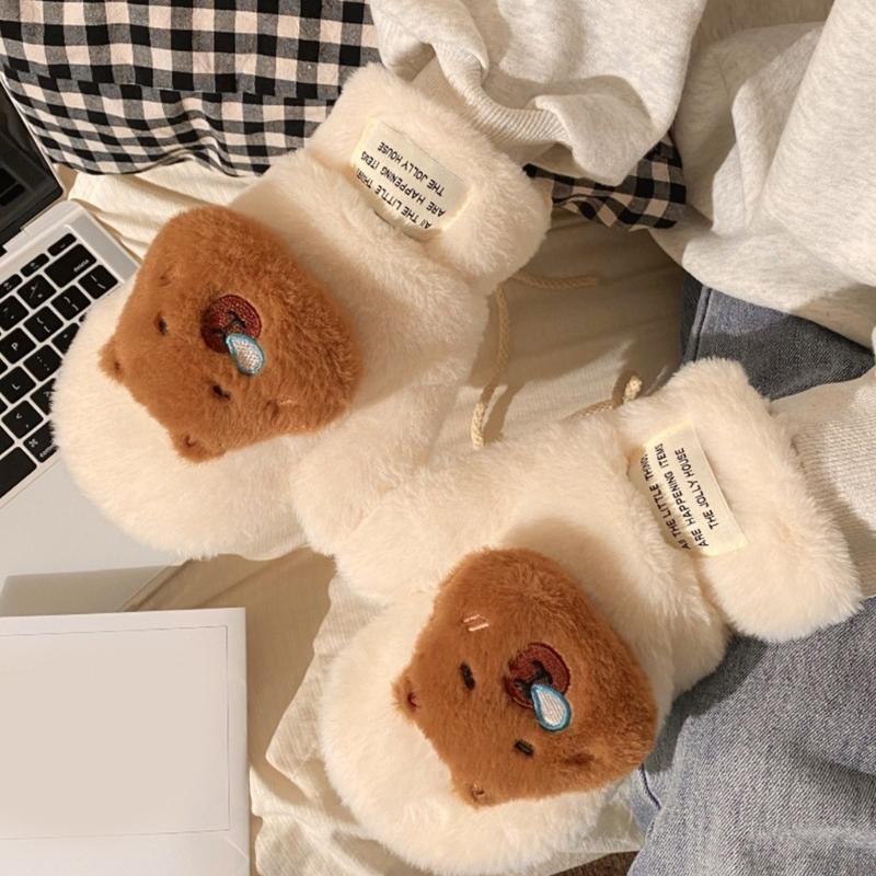 3D Animal Plush Gloves Winter Warm Gloves for Kids Teens Hand Warmers Furry Mittens Coldproof Windproof Cycling Handwear