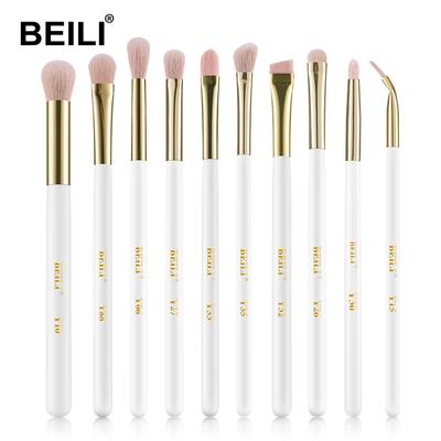 Makeup Brushes White Golden 10Pcs Eyeshadow Eyebrow EyeLiner Brush Set Goat Hair Eye Make Up Tools Brochas Maquillaje
