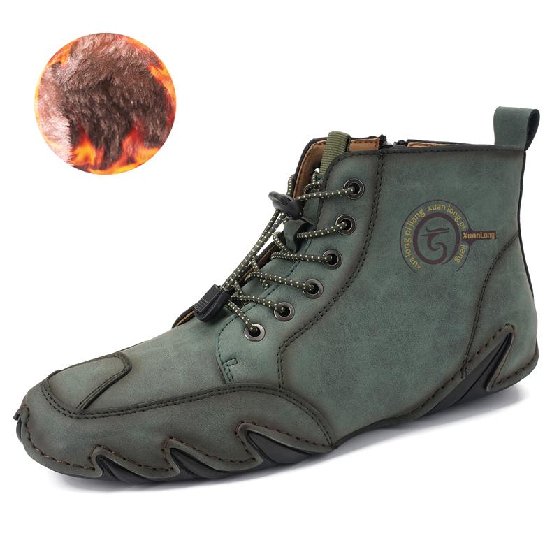 New Men's Quality Leather Ankle Boots Men Sneakers Outdoor Lace-Up Casual Shoes Fashion Winter Plus Velvet Casual Driving Boots