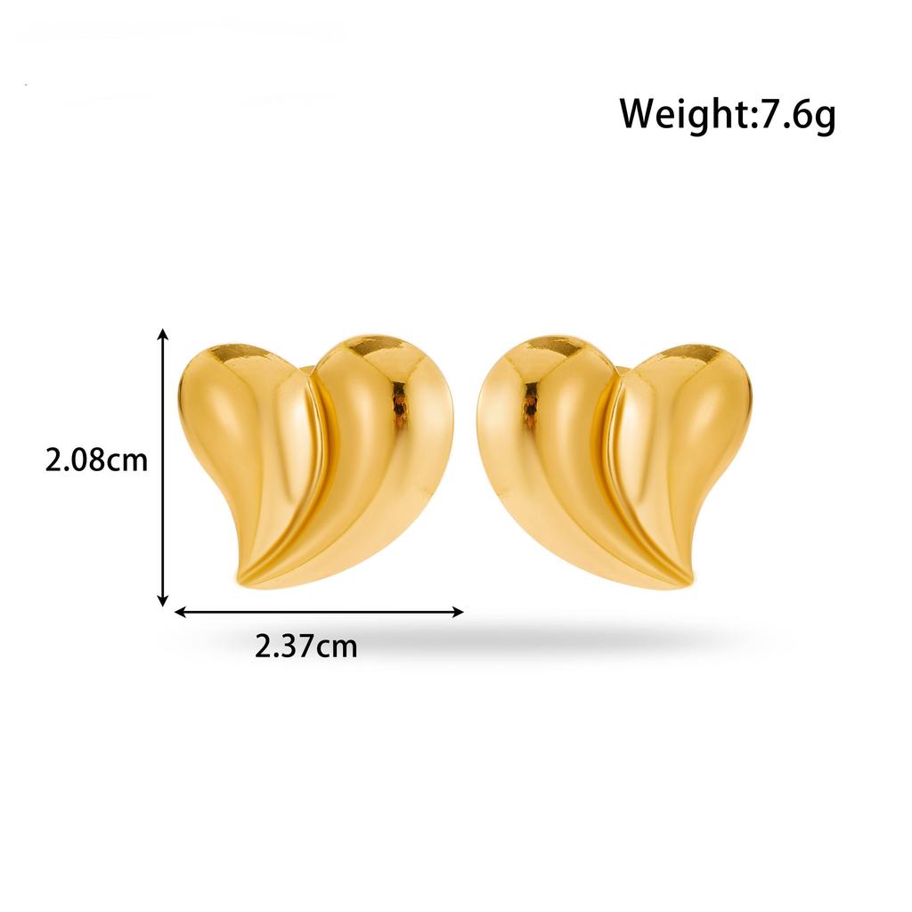Vintage Fashion Chunky Jewelry 18K Gold Stainless Steel Square Striped Leaf Heart Stud Earrings for Women
