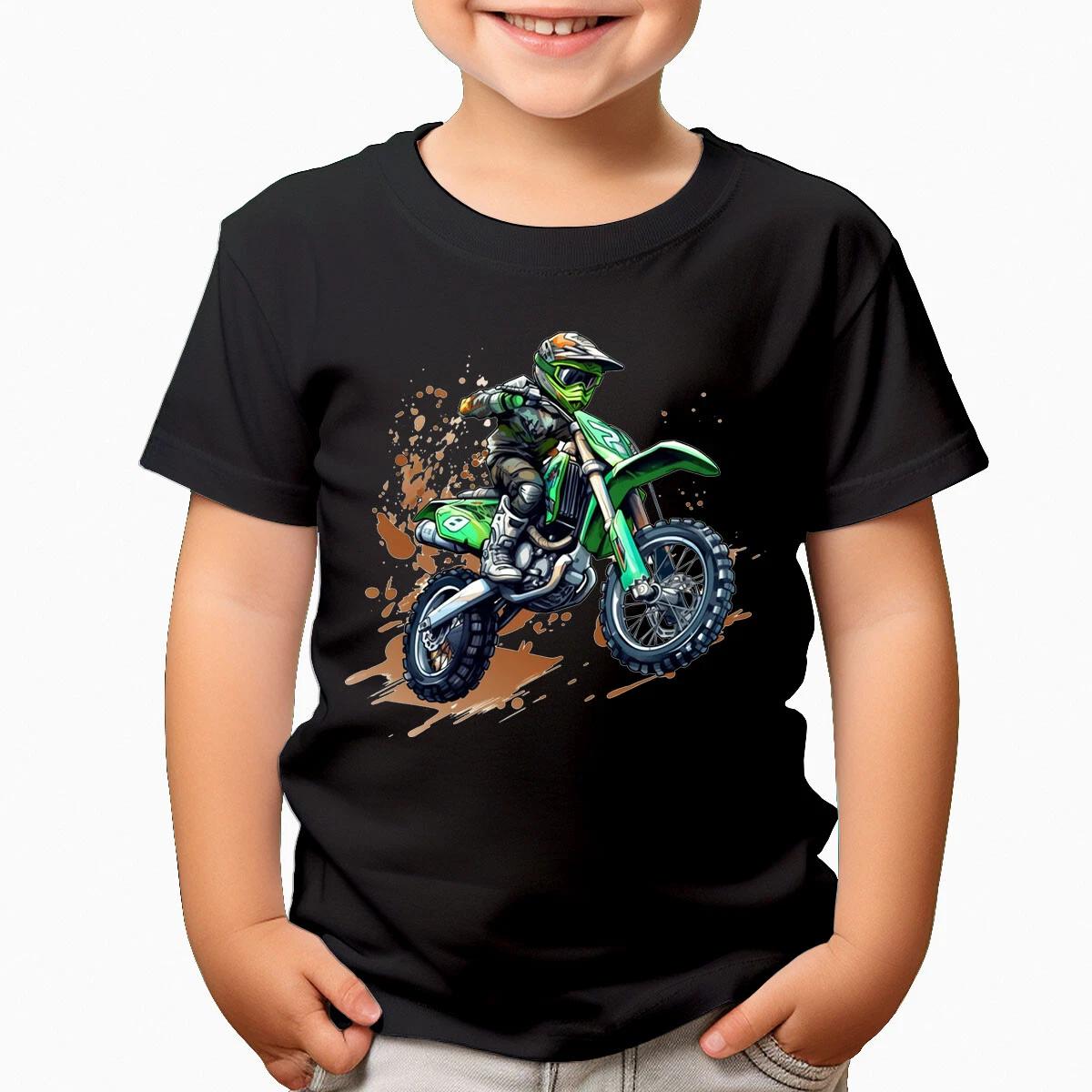 Motocross Rider Jump T-Shirt For Kids Extreme Sports Motorcycle Apparel #T490 140