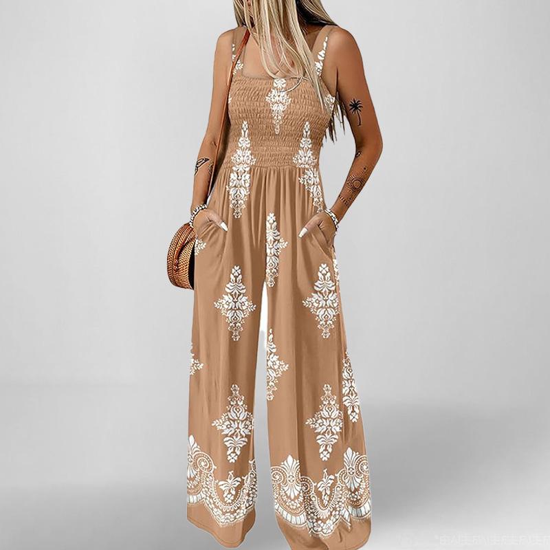 2025 Summer Women's Printed Casual Loose Short Sleeve Jumpsuit