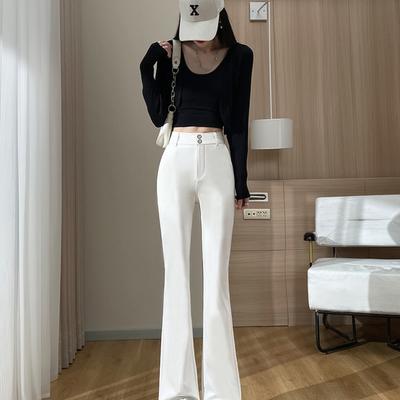 Calças pretas de cintura alta e boca de sino Primavera Petite Calças bootcut Casuais Versáteis Que modelam a cintura Calças de fato para mulheres