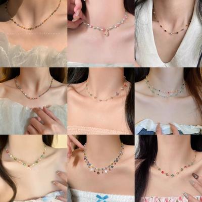 Color Gravel Necklace Women'S Summer Tide Simple And Versatile Niche Temperament Girlish Collarbone Chain Fashion Bracelet