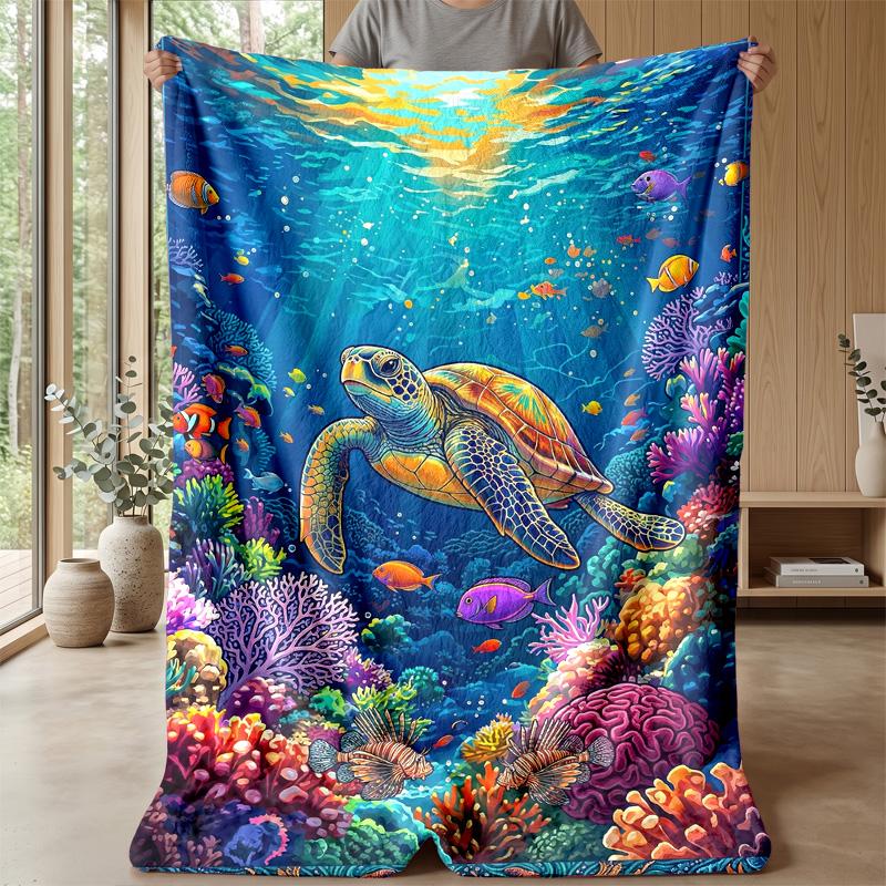 Underwater Coral Paradise Theme Blanket Lightweight Warm Flannel Blanket Decorative Throw Blanket for Home Decoration