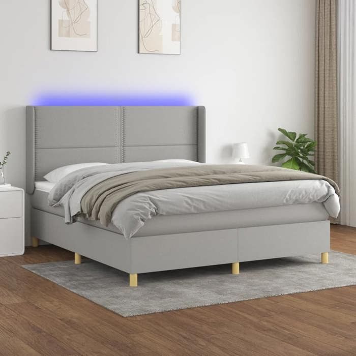 VidaXL Slat Bed Base with Mattress and LED, Upholstered Bed, Double Bed, Adult Bed for Interior Bedroom, 3138813