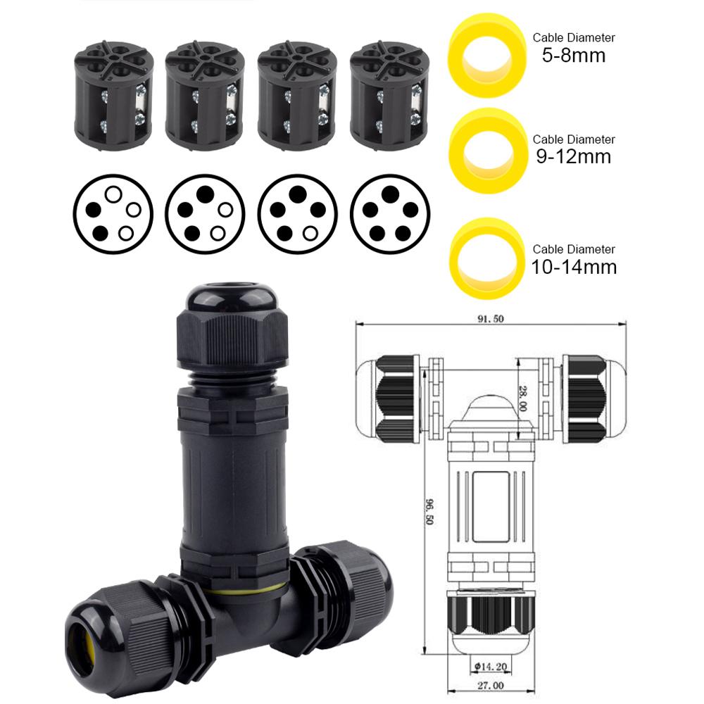 IP68 M25 3-Wege T-Form Outdoor-Verteilerdose 2/3/4/5 Pin Schraub-Spleißklemme für LED-Licht Garten Wasserdichter Kabelverbinder