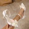 Fashion Bow Mid Heels Women Pointed Toe Sandals Designer Elegant Heeled Shoes 2025 Summer New Brand Fad Dress Pumps Sandalias De Mujer
