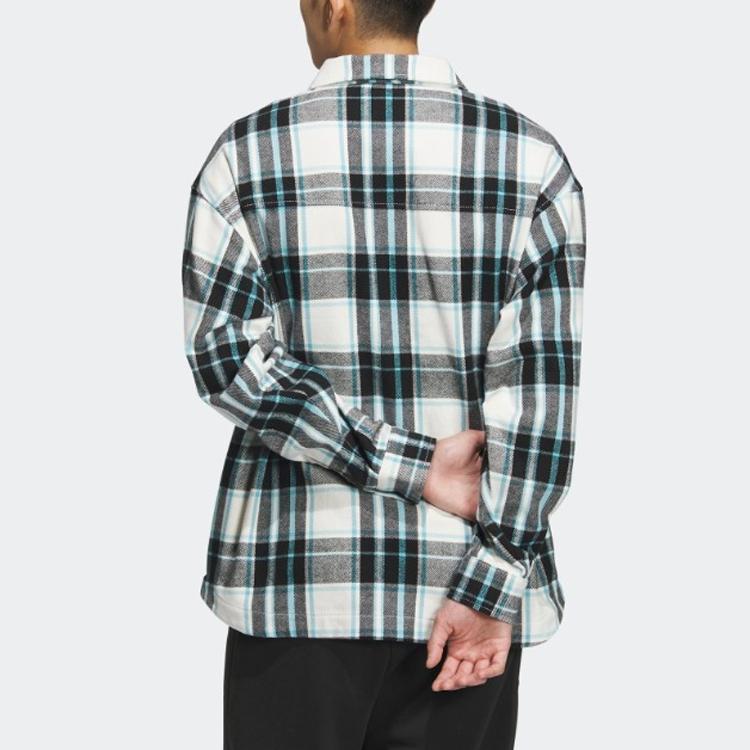 Adidas Neo Logo Embroidered Checkered Stripe Print Single-Breasted Jacket Men Jacket Black Vintage-Blue IA6842