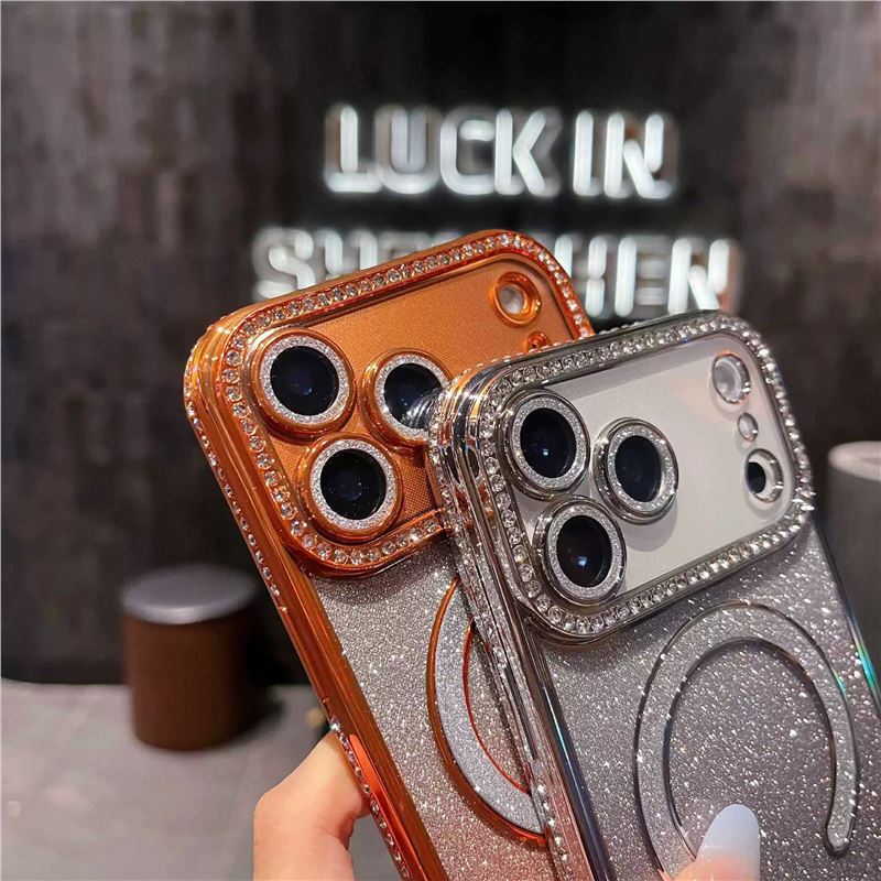 Applicable to iPhone17promax mobile phone case light luxury flash diamond magnetic suction Apple 16 all-inclusive lens film protective case 15