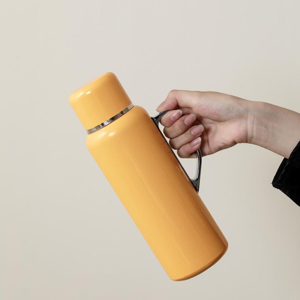 Stainless Steel Yellow Thermos Flask with Stewing Tea Pot, Gift Box Set, Portable Outdoor Warm Water Bottle, and Kettle Gift.