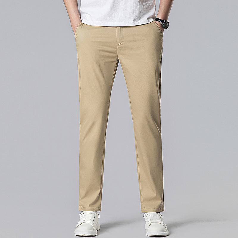 2026 Spring/Summer Men's Slim Fit Casual Pants with Half Elastic Waist - Korean Style, Straight Leg, Versatile for Middle-Aged Men.