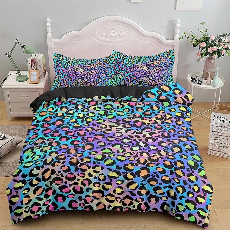 Leopard Print Duvet Cover Set King Size Africa Animal Bedding Set for Girls Boys Children Teen Colorful Leopard Twin Quilt Cover