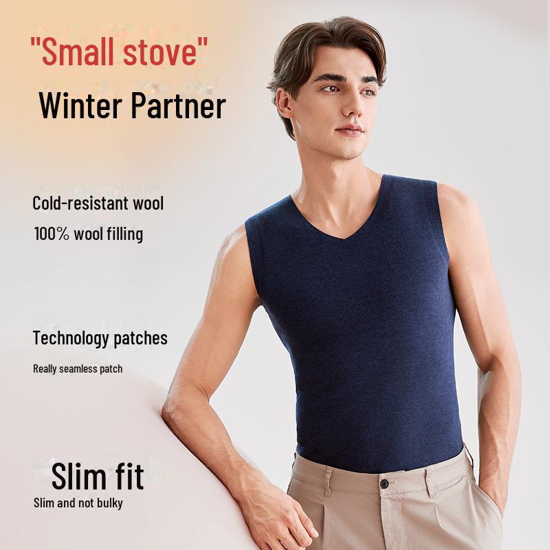 Colete de lã quente sem costura masculino - antibacteriano, lixado para outono e inverno