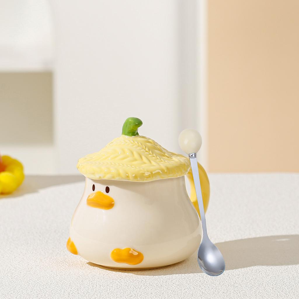 Cup Cartoon Duckling Mug Underglaze Colored With Cute Lid Water Cup High Aesthetic Value Household Ceramic  Breakfast