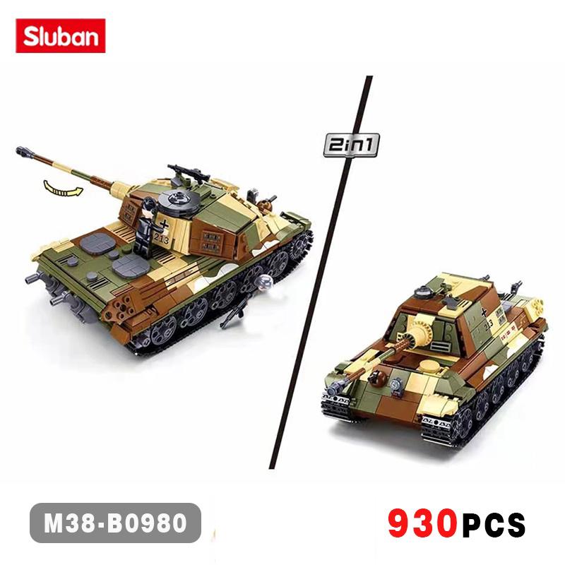 930pcs Sluban 0980 WW2 Military The King Tiger Heavey Tank Army Soldiers Building Blocks Kids Bricks Toys for Boys Gifts