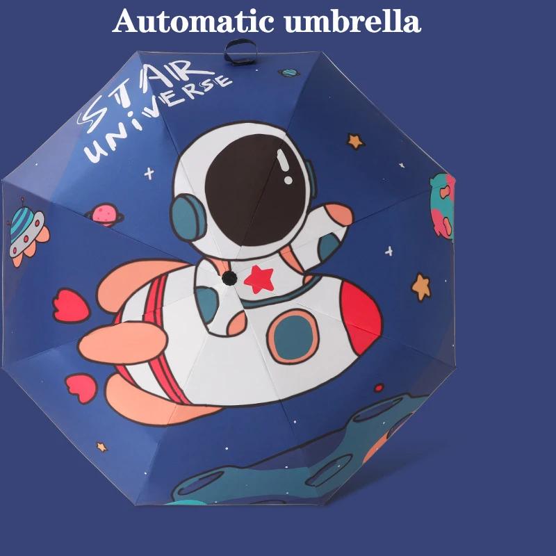 Automatic Umbrella Dinosaur Umbrella Sun Protection and Wind Edge Reflective Strip Non-springback Design Travel Folding Umbrella
