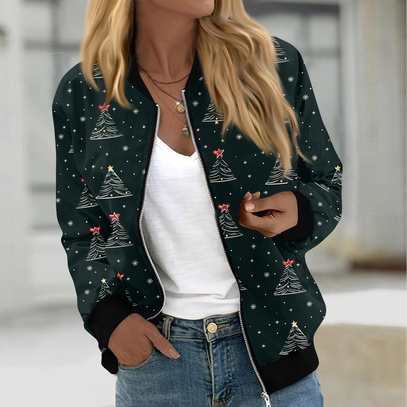 

Жіночі куртки з довгим рукавом, легкий верхній одяг на блискавці з принтом, повсякденні стьобані куртки з кишенями M чорний