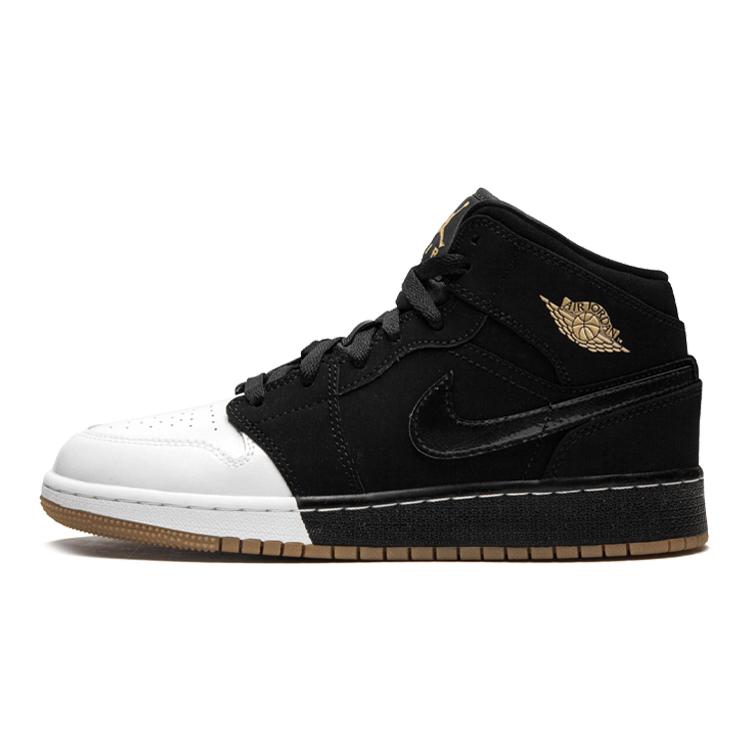 

New Jordan 1 Mid Black White Gold GS 555112-021 40