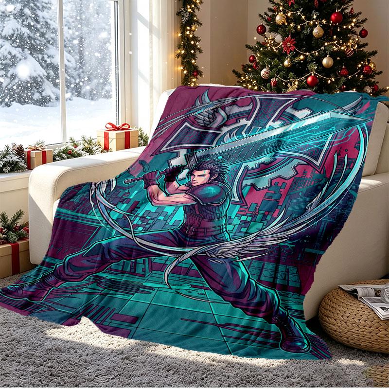 Final Fantasy Pattern Blanket for Home Decoration, Bed, Sofa, Car Travel, Camping, Suitable for All Seasons, Birthday Christmas Gift