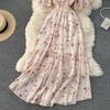 Sexy V-neck Floral Chiffon Beach Dress - Waist-Cinching Long Summer Fashion