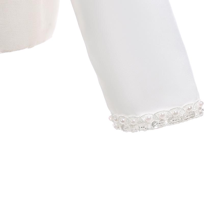 Mädchen Mittel/Groß Langärmliges Perlenbesetztes Prinzessinnen-Brautkleid mit Schal