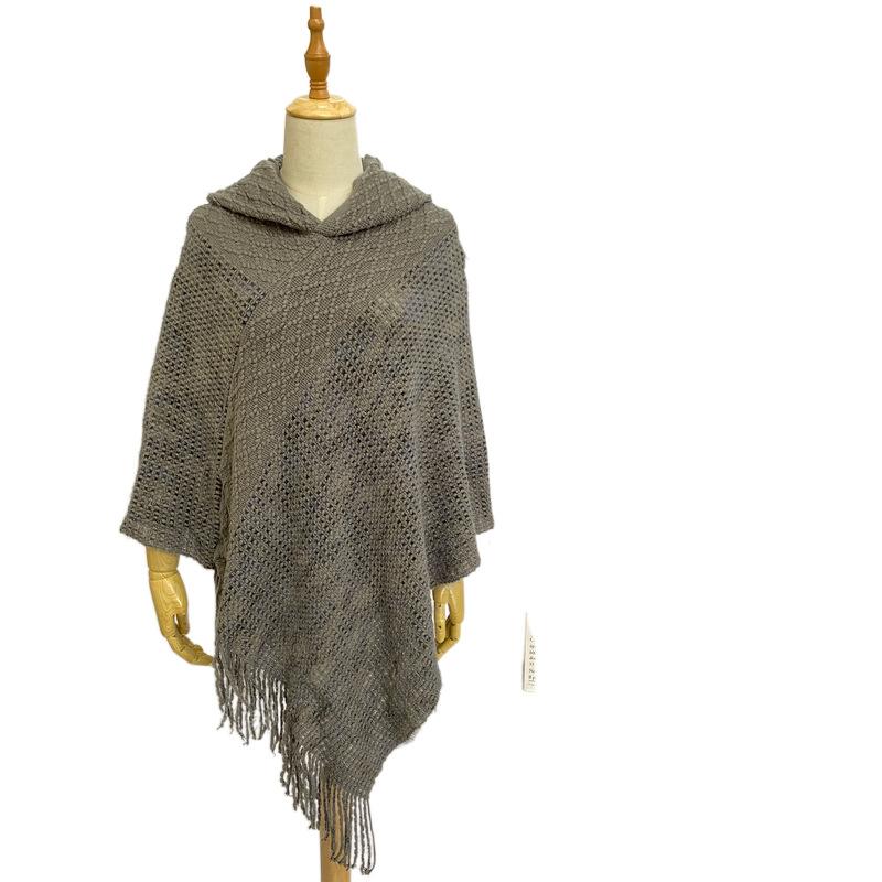 

Вязаная шаль Женская накидка с капюшоном Плащ 90 серый