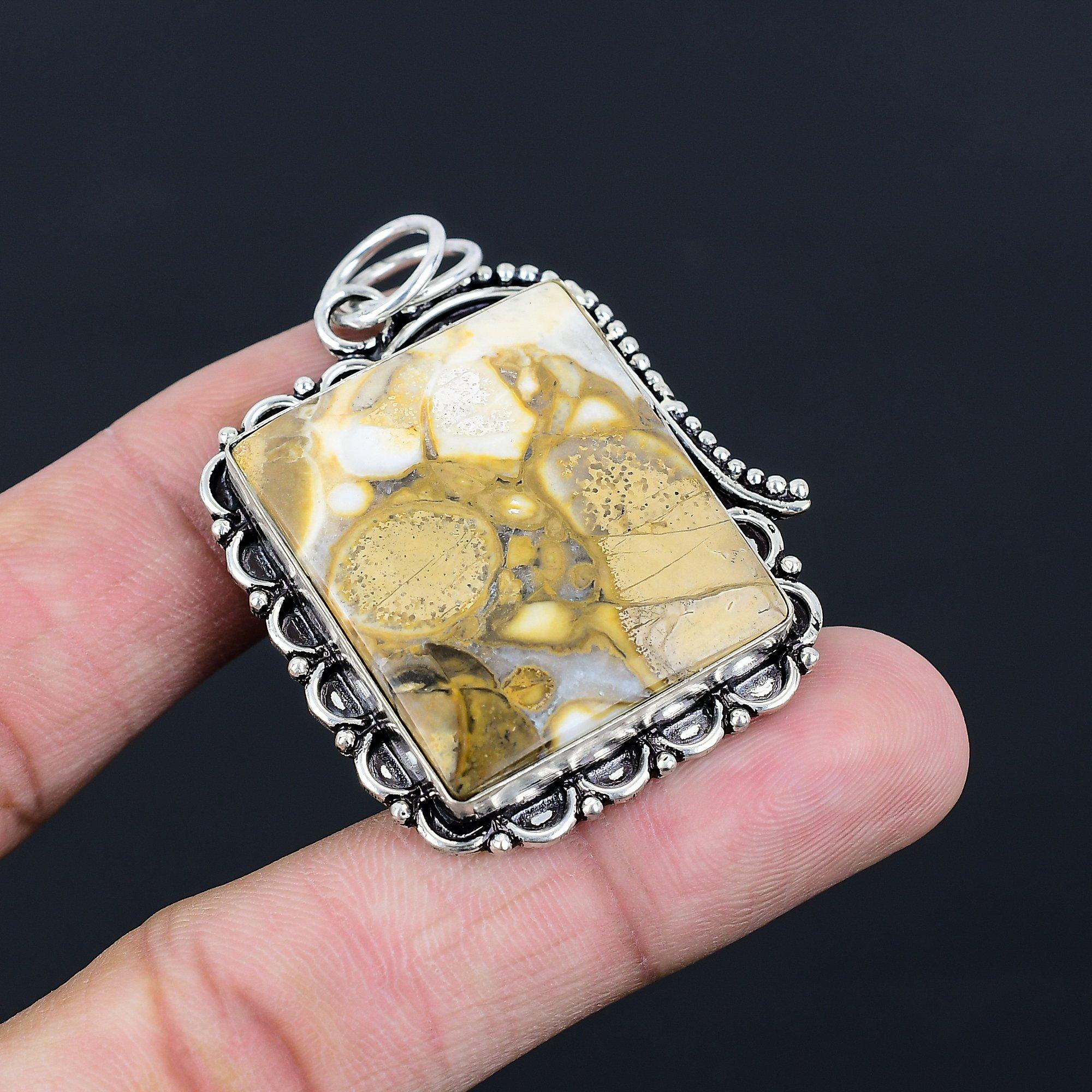 

Square Cobra Jasper Gemstone Bezel Anniversary Wedding Ethnic Pendant 925 Silver