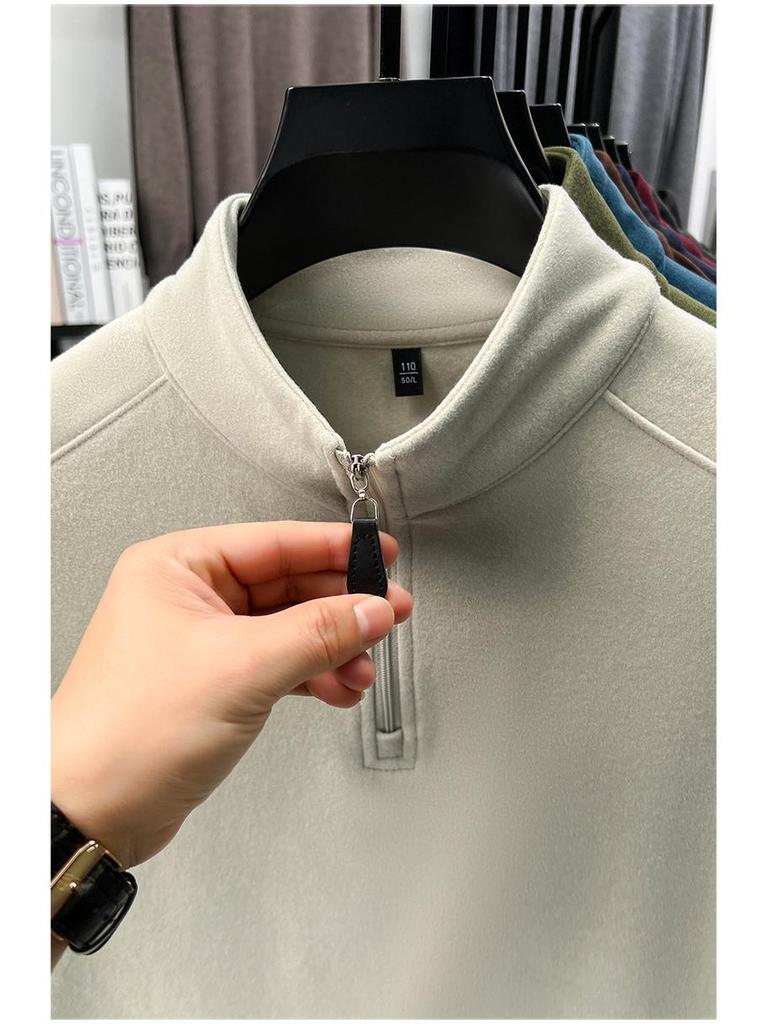 Men's Double-Sided Fleece Half-Zip Long-Sleeve T-Shirt with Half-High Collar - Warm Winter Base Layer Sweatshirt