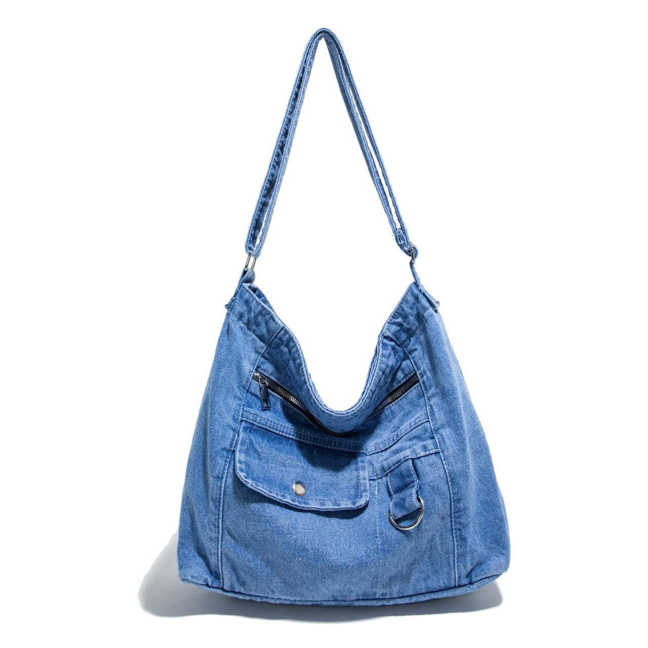 

Wear-resistant denim women s tote bag for commuting, single-shoulder bag, lightweight student classic crossbody bag светло-синий