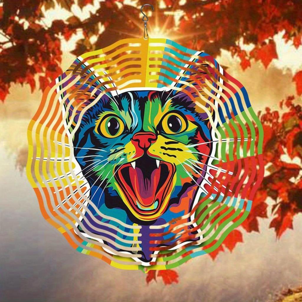 Lebhaftes buntes Katzen-Windspiel für Außengarten-Terrassendekoration Innen- und Außenbereich Wetterfestes Metall-Wind