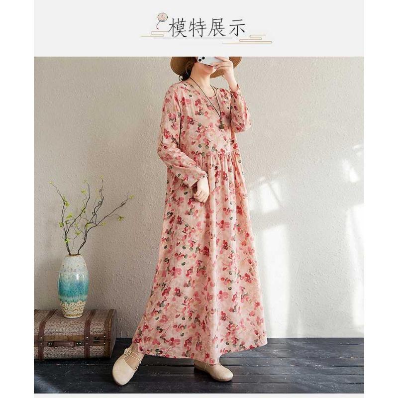 Vacation Style Travel Round Neck Vintage Long Flesh Covering Dresses