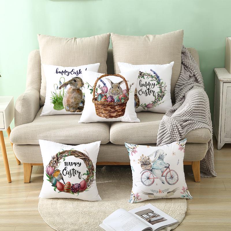 Easter Cartoon Cute Rabbit Digital Printing Short Plush Pillow Covers Decorative for Car Sofa Office Cushion Cover Home Goods