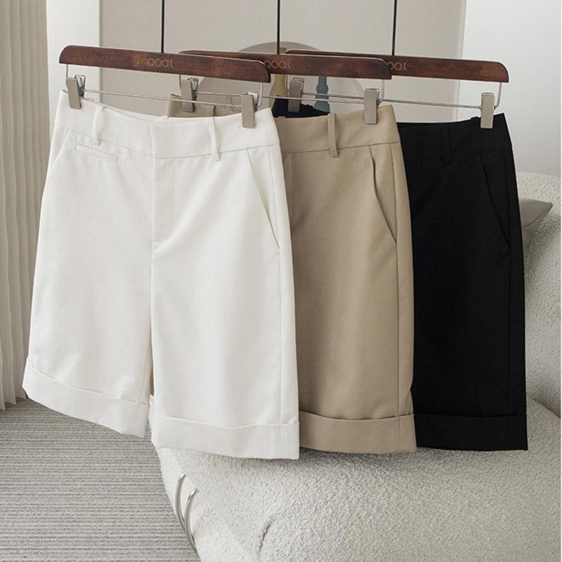 Damskie Letnie Modne Minimalistyczne Proste Spodnie do Kolan Biurowa Dama Eleganckie Czarne Białe Krótkie Spodnie Pantalones