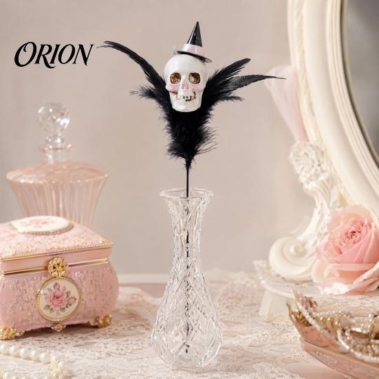 Halloween Wall Decorations Decoration, Skull Pumpkin Vase Insert, Gothic Ghost Feather Flower Theme Decor Arrangement, Spooky Dark Centerpiece