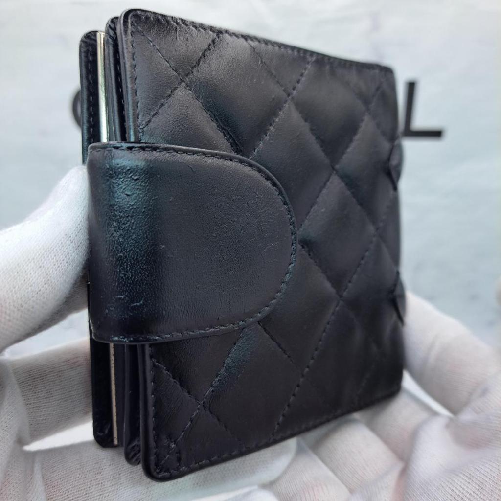Used CHANEL Cambon Line Bifold Wallet Black Wallet