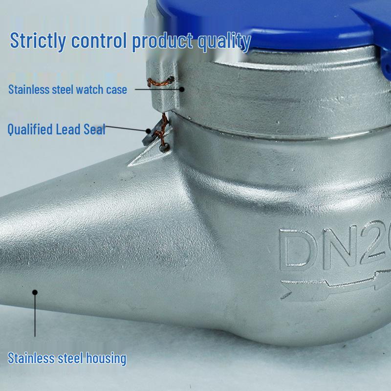 Household Stainless Steel Water Meter with Blue Cover, Detachable Rotor, for Cold and Hot Water, DN15-40