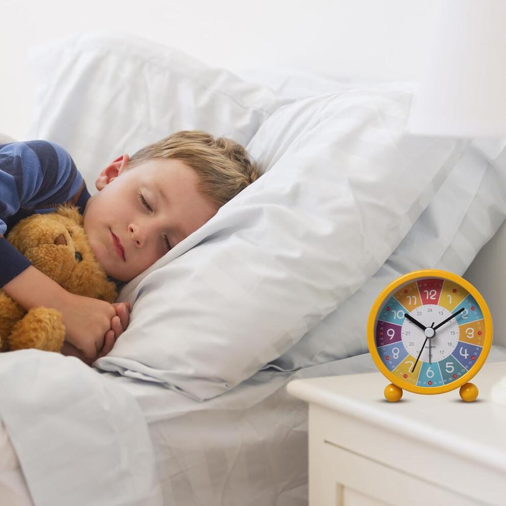 Learning Clock for Kids, Small Yellow Metal Analog Alarm Clock for Children's Time Learning, Suitable for Boys and Girls
