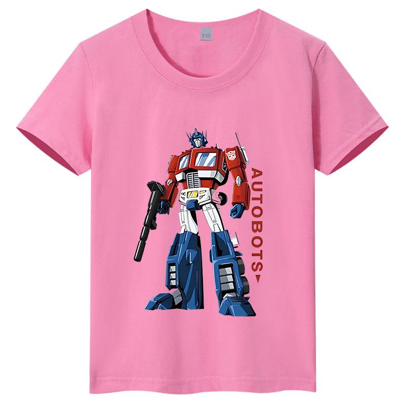 T-shirt per bambini in puro cotone con stampa cartone animato Optimus Prime dei Transformers, nuovo stile estate 2026, maglietta top per genitori e figli