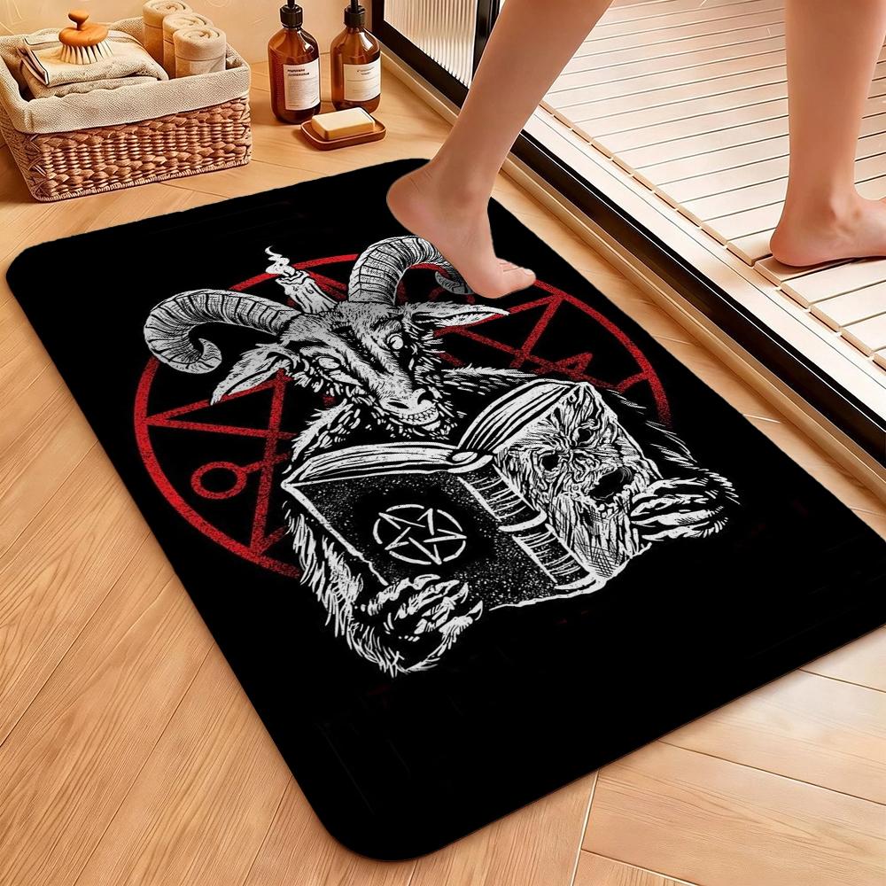 Dark Baphomet Grimoire Pentagram Patterned Rug Durable Stainresistant Easyclean Carpet For Bathroom Kitchen Home Decor Valentine'S Day Gift