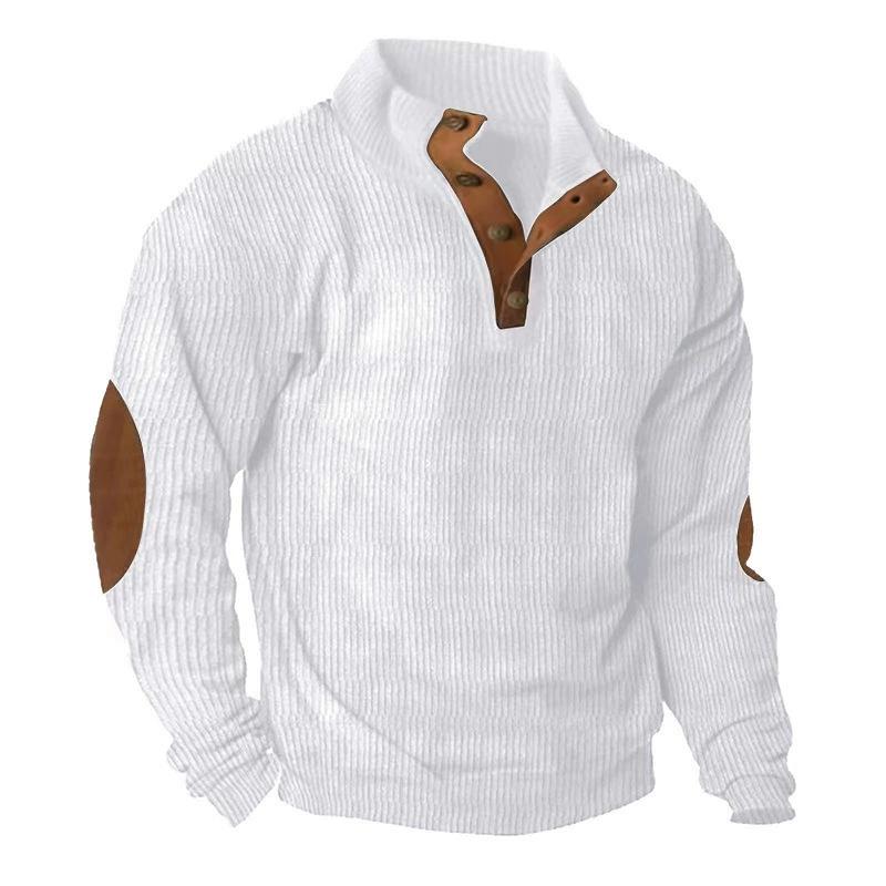 Men's Casual Corduroy Shirt Long Sleeve Color Block Fashion Striped Shirt Collarless Pullover Plus-size Men's Shirt