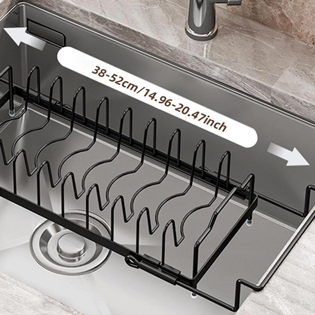 Dish Drying Rack Retractable Sink Drain Rack Adjustable Non-Slip Drainer Organizer for Apartment RV Counter Kitchen Pot Pan Baby