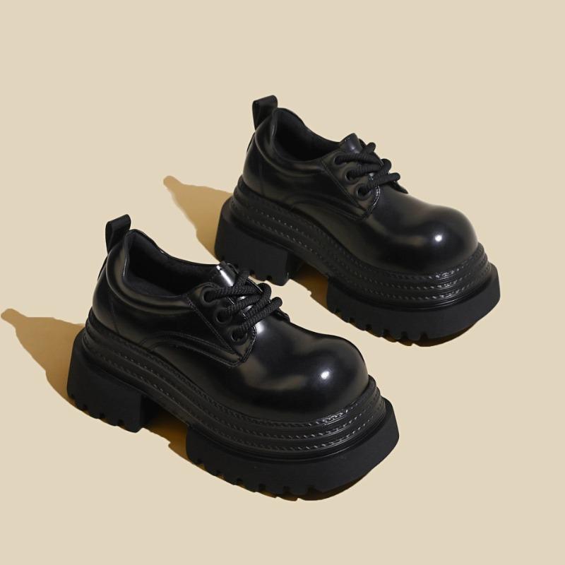 Thick-soled big-headed small leather shoes for women's autumn and winter new lace-up derby shoes, small people increase in height