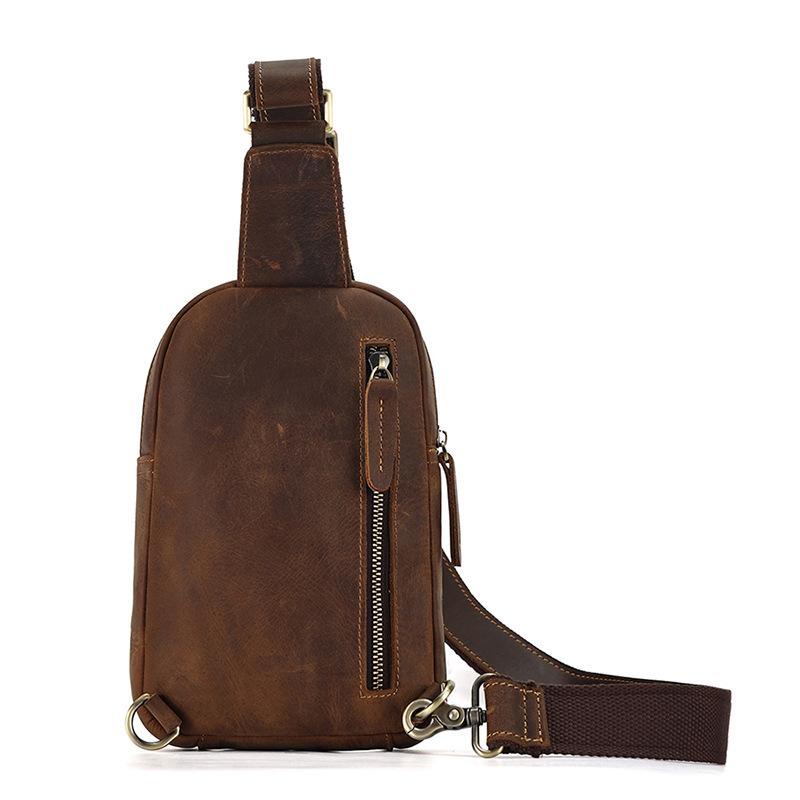 New Genuine Leather Chest Bag, Crazy Horse Leather, High-end Men's Crossbody Bag, Leather Bag, Retro Classic Style Bag