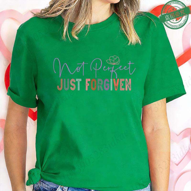 Nicht Perfekt Nur Vergeben T-Shirt für Damen Herz Kreuz Grafik T-Shirt Lässige Kurzarm O-Ausschnitt Oberteile Inspirierendes Christliches Geschenk